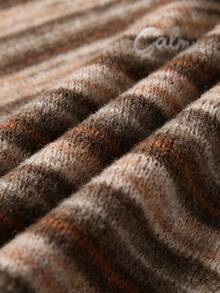 Manfinity Hypemode Men's Contrast Striped Embroidery Letter Pattern Casual Daily Long Sleeve Sweatshirt - Brown - View 4