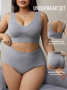 SHEIN 2pcs Seamless Plus Size Women's Wireless Bra - Light Grey - View 2