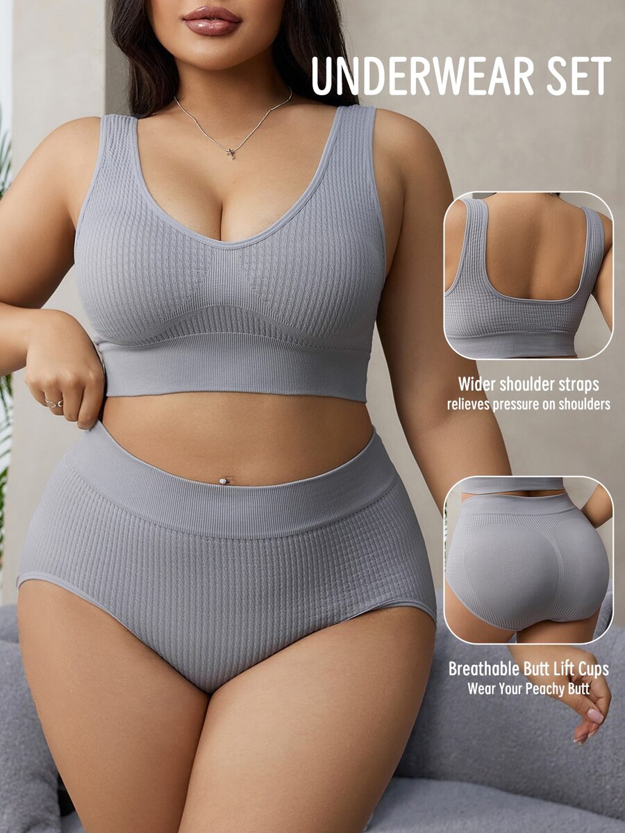 SHEIN 2pcs Seamless Plus Size Women's Wireless Bra