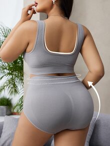 SHEIN 2pcs Seamless Plus Size Women's Wireless Bra - Light Grey - View 3