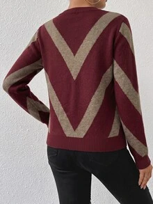 SHEIN Autumn/Winter New Diamond Striped Pullover Sweater - Multicolor - View 4