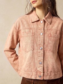 Bohemela Jaket Lengan Panjang Wanita Warna Polos Kasual Serbaguna untuk Pemakaian Sehari-hari - Coral Orange - View 7