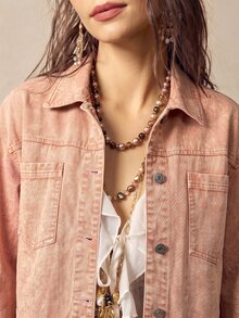 Bohemela Jaket Lengan Panjang Wanita Warna Polos Kasual Serbaguna untuk Pemakaian Sehari-hari - Coral Orange - View 3