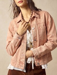 Bohemela Jaket Lengan Panjang Wanita Warna Polos Kasual Serbaguna untuk Pemakaian Sehari-hari - Coral Orange - View 6