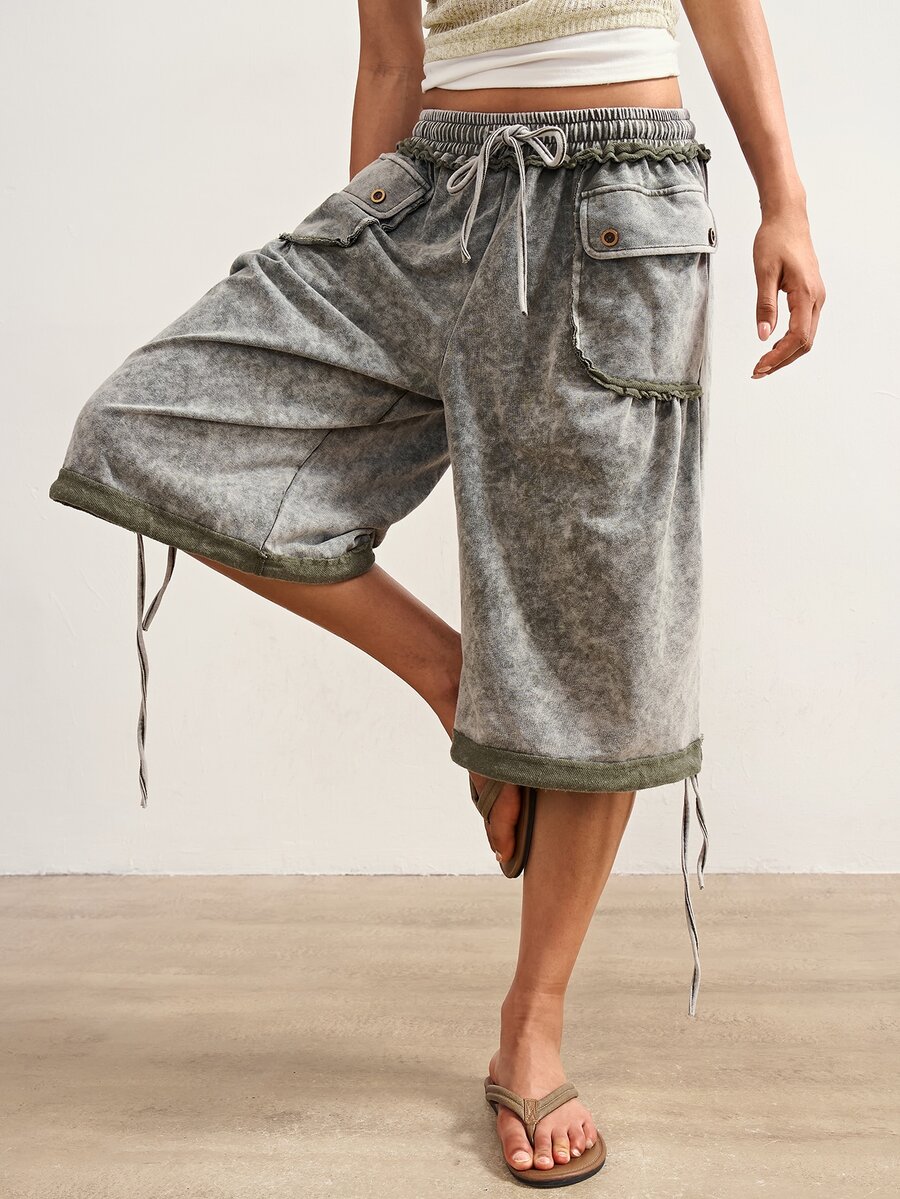 Bohemela Women's Drawstring Waist Casual Grunge Versatile Daily Travel Long Pants Everyday Holiday Gray Summer - Grey - View 1