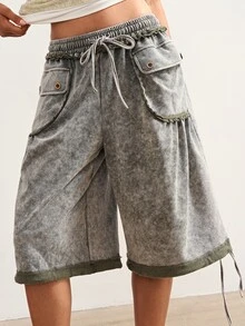 Bohemela Women's Drawstring Waist Casual Grunge Versatile Daily Travel Long Pants Everyday Holiday Gray Summer - Grey - View 2