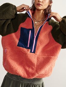 Bohemela Women's Casual Colorblock Patchwork Sweatshirt, Autumn/Winter - Orange - View 9