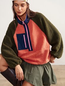 Bohemela Women's Casual Colorblock Patchwork Sweatshirt, Autumn/Winter - Orange - View 2