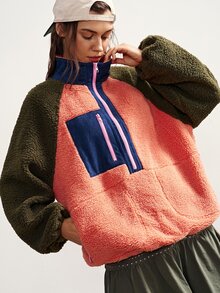 Bohemela Women's Casual Colorblock Patchwork Sweatshirt, Autumn/Winter - Orange - View 3