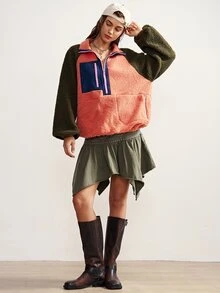 Bohemela Women's Casual Colorblock Patchwork Sweatshirt, Autumn/Winter - Orange - View 5