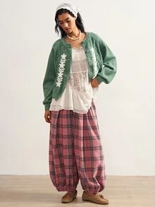 Bohemela Women's Applique Raglan Long Sleeve Casual Knit Cardigan - Green - View 8