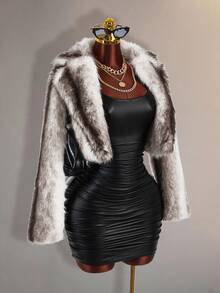 Amplova Women's Plush Fashion Versatile Winter Travel Faux Fur Coat - Grey - View 9