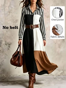 SHEIN Casual Commute Minimalist Women's Long Sleeve Multicolor Long Dress, Autumn/Winter Style, Suitable For Brunch, Work And Outings Western Wear For Women - Multicolor - View 13