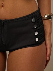 MUSERA Women DeniLow Rise Military Detail Washed Denim Fitted Mini Shorts Hotpants Spring Summer Festival Vacation Ibiza Holiday Rave Sexy Y2k Utility Siren - Black - View 6
