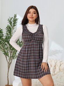 Solflare Plus Size Women's Plaid Frill Trim Pleated Casual Sleeveless Dress - Multicolor - View 4