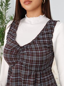 Solflare Plus Size Women's Plaid Frill Trim Pleated Casual Sleeveless Dress - Multicolor - View 5