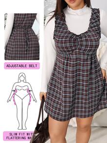 Solflare Plus Size Women's Plaid Frill Trim Pleated Casual Sleeveless Dress - Multicolor - View 2