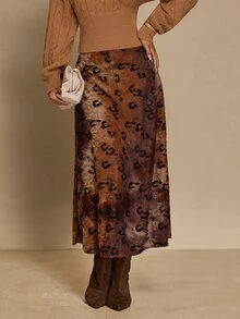 Glamine 女款優雅針織提花A字裙，棕色，適合街頭、派對、約會、日常穿著，秋冬季 - 棕色 - 查看 3