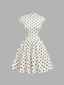 SHEIN MOD Women's Polka Dot High Neck Knit Dress - Black and White - View 4