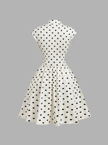 SHEIN MOD Women's Polka Dot High Neck Knit Dress - Black and White - View 5