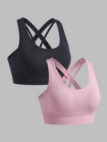 Sweetra Women's Plus Size Solid Color Casual Daily Sports Bra - Multicolor - View 3