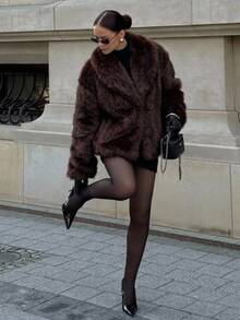 Aloruh Women's Vintage Versatile Long Sleeve Faux Fur Coat For Dating,New Fall Styles - Chocolate Brown - View 10