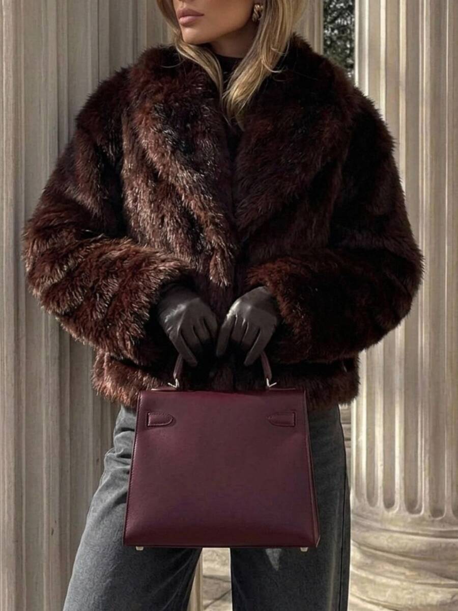 Aloruh Women's Vintage Versatile Long Sleeve Faux Fur Coat For Dating,New Fall Styles