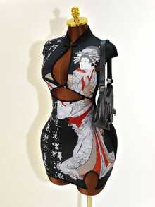 BamGleam Women's Sexy Text Character Print Hot Girl Dress Club Night Out Black And White Summer - Black - View 3