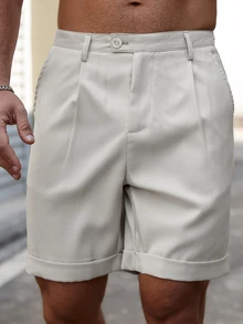 Manfinity Homme Pantalones cortos casuales de verano para hombres de unicolor con bolsillo y botones delanteros - Albaricoque - Ver 6