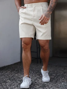 Manfinity Homme Pantalones cortos casuales de verano para hombres de unicolor con bolsillo y botones delanteros - Albaricoque - Ver 7