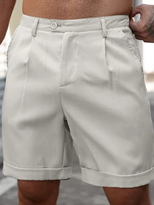 Manfinity Homme Pantalones cortos casuales de verano para hombres de unicolor con bolsillo y botones delanteros - Albaricoque - Ver 5