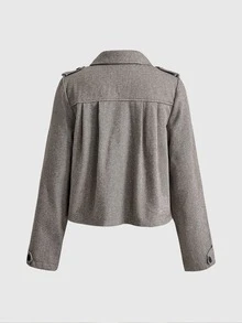 ROMWE Kawaii Blus Wanita Model A-Line Kancing Lipit Lengan Panjang yang Imut - Coklat - View 2