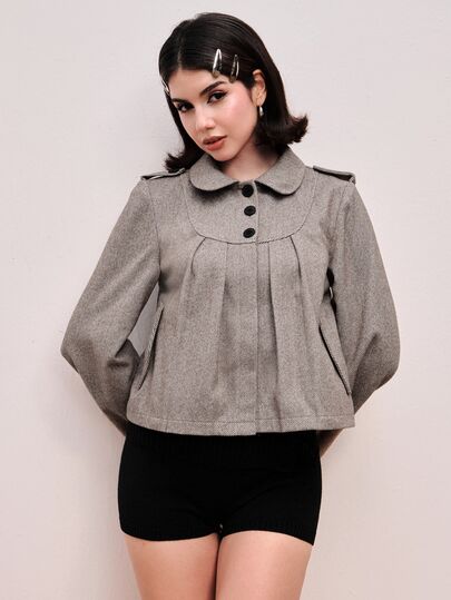 Kawaii Women's Cute Girl A-Line Button Pleated Long Sleeve Blouse
