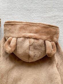 PrepCrw 1件男嬰卡通兔子圖案3D耳朵連帽保暖內裡中厚連身衣，適合室內、日常、運動、拍照、節日，秋冬款 - 棕色 - 查看 3