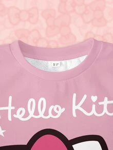 HELLO KITTY AND FRIENDS | SHEIN 女童字母卡通印花休閒運動衫與緊身褲套裝 - 白色 - 查看 3
