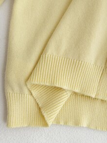 女童可愛灰色針織開襟毛衣，蕾絲飾邊、圓領、拼接長袖、蝴蝶結與鈕扣前襟，秋冬款 - 黃色 - 查看 7