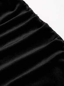 Balvessa Women's Solid Color Velvet Spaghetti Strap Midi Dress With Mesh Waist Ruched Hip Elegant Party - Black - View 4