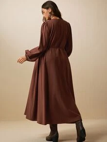 Boho Mama Maternity Vacation Casual Solid Color Dress - Brown - View 4