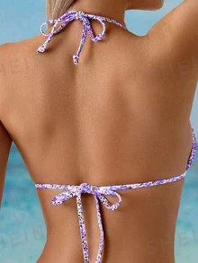 SHEIN Swim 印花泳衣，販售版（分體套裝）適合夏季海灘度假 - 彩色 - 查看 4