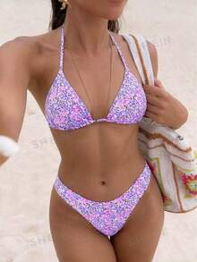 SHEIN Swim 印花泳衣，販售版（分體套裝）適合夏季海灘度假 - 彩色 - 查看 3