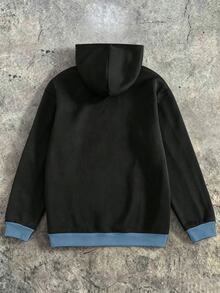 Teen Boy Casual Comfortable Minimalist Icon Small Print White Striped Colorblock Pullover Sweatshirt Sweatshirt, Autumn/Winter - Multicolor - View 2