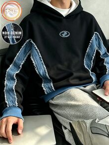 Teen Boy Casual Comfortable Minimalist Icon Small Print White Striped Colorblock Pullover Sweatshirt Sweatshirt, Autumn/Winter - Multicolor - View 3