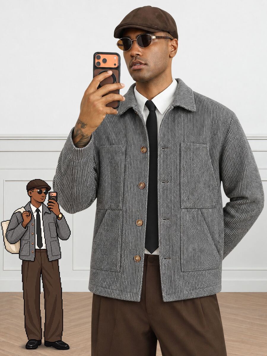 HUEFORM Men's Plaid Overcoat, Men's Business Casual Autumn - Black and White - View 1