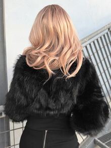 Grunge Punk ROMWE X Lorella Spring Luxury Women Short Faux Fur Splicing PU Black Leather Jacket, Slim Fit - Black - View 3