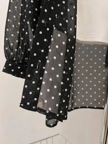 SHEIN CURVE+ 輕量長袖波點開襟大尺碼夏季夾克 - 黑與白 - 查看 7