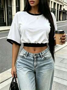Dekonique Dekonique 寬鬆短版圓領落肩短袖上衣 - 彩色 - 查看 4