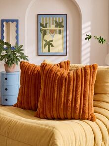 1pc Orange Textured Faux Rabbit Fur Decorative Pillowcase, Soft And Comfortable, Fluffy Home Decor Cushion Cover, Square Throw Pillow Cover, Holiday Home Pillowcase Decoration, Modern Decor Sofa, Home Bedroom, Pillow Insert Not Included - Orange - View 9