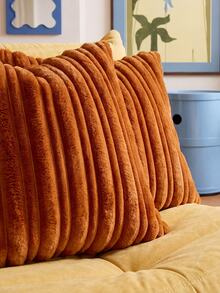 1pc Orange Textured Faux Rabbit Fur Decorative Pillowcase, Soft And Comfortable, Fluffy Home Decor Cushion Cover, Square Throw Pillow Cover, Holiday Home Pillowcase Decoration, Modern Decor Sofa, Home Bedroom, Pillow Insert Not Included - Orange - View 3