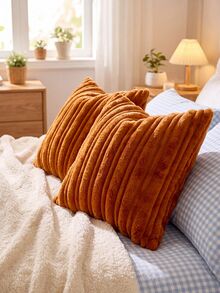1pc Orange Textured Faux Rabbit Fur Decorative Pillowcase, Soft And Comfortable, Fluffy Home Decor Cushion Cover, Square Throw Pillow Cover, Holiday Home Pillowcase Decoration, Modern Decor Sofa, Home Bedroom, Pillow Insert Not Included - Orange - View 7