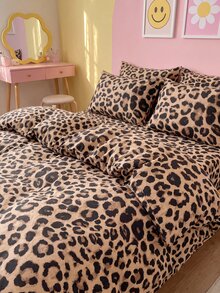 2/3pcs Brown Leopard Print Bedding Set, Soft And Breathable, Wrinkle-Resistant, Improves Sleep Quality, Luxury Hotel Style, Gift For Parents And Friends, Double-Sided Dual-Color Quilted Duvet Cover*1, Pillowcase*1/2, Size Options: Extra Large, Large, Standard Double, Single - Brown - View 5